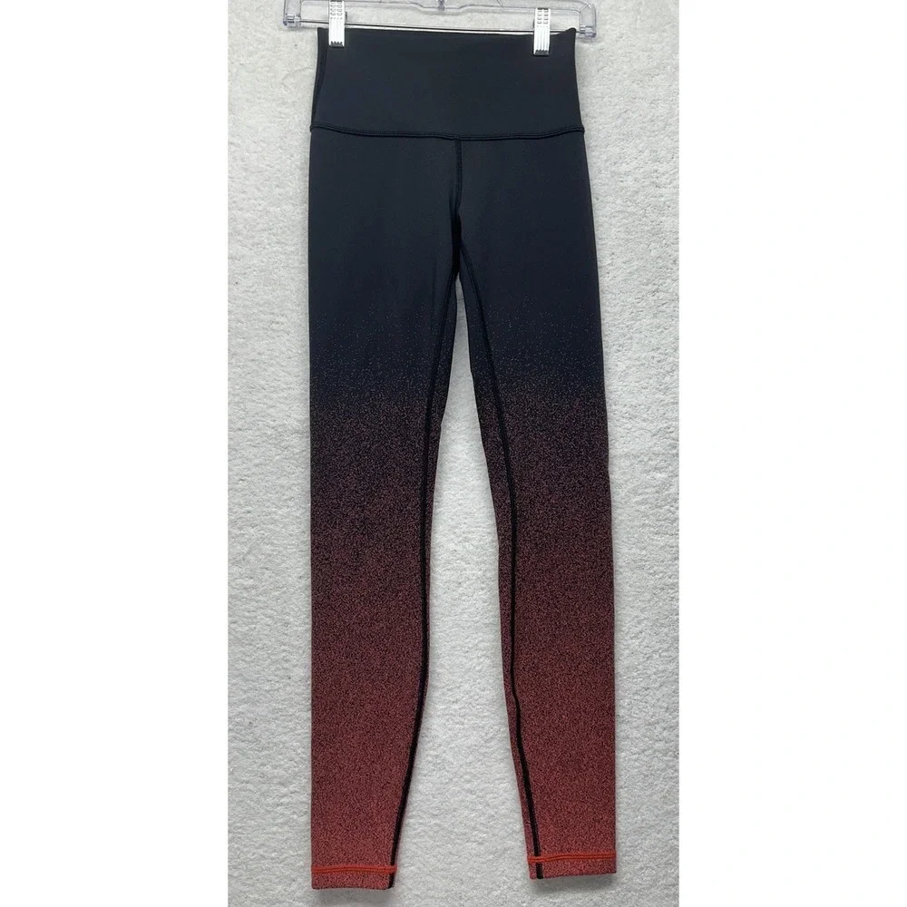 Lululemon Womens Size 4 Black Orange Wunder Under Legging Pants (L9)